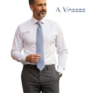 A.Vincenzo Powder Blue Tan Square Print Necktie